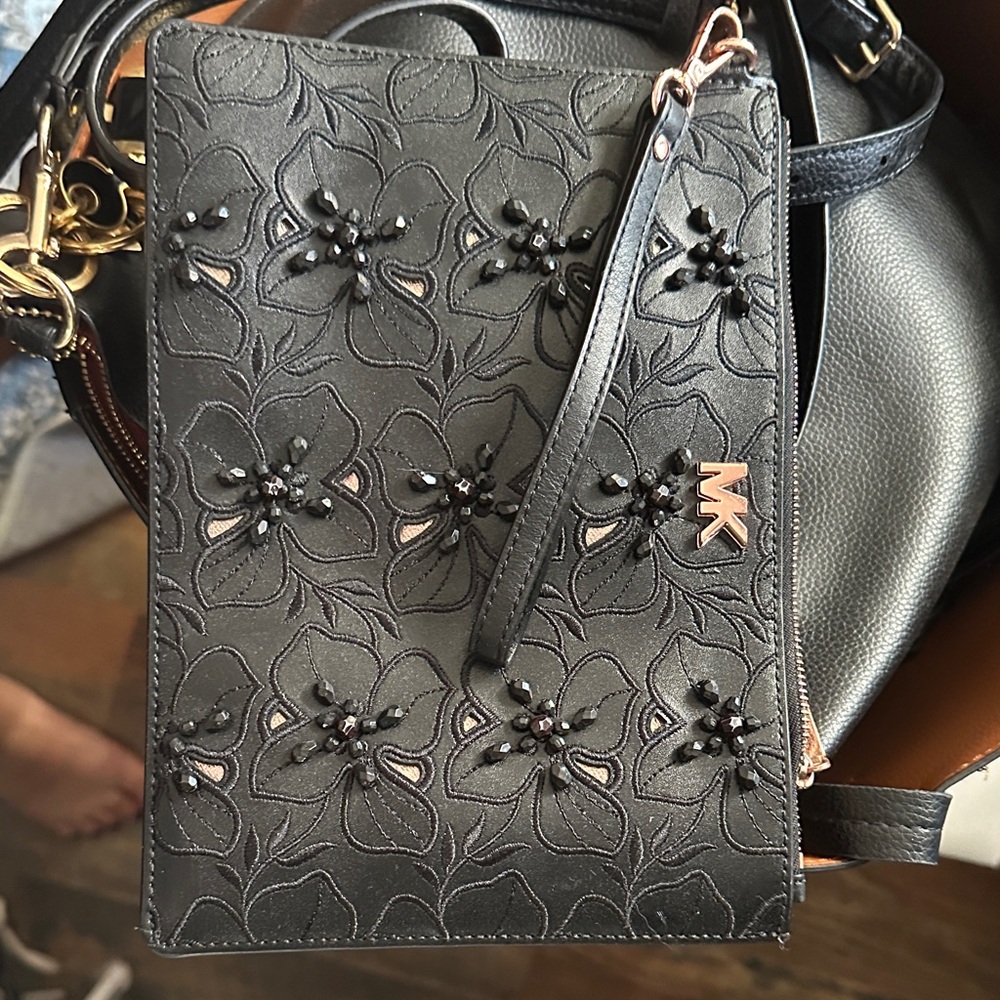 Michael Kors Black Floral Wristlet